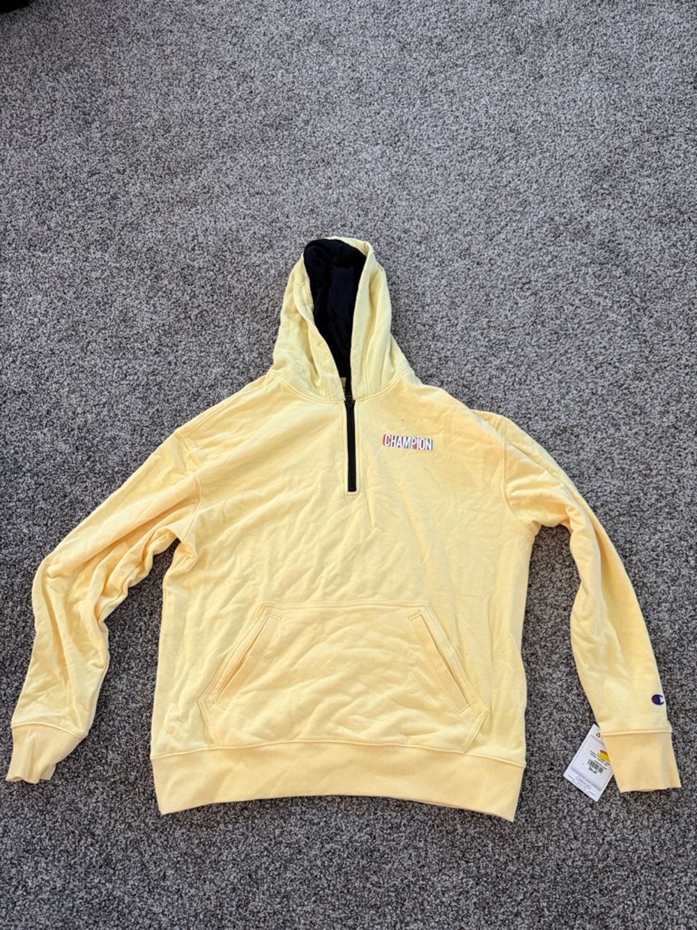 Brand new with tags💛Champion Light Yellow HalfZip Hoodie with Black Hood Lining